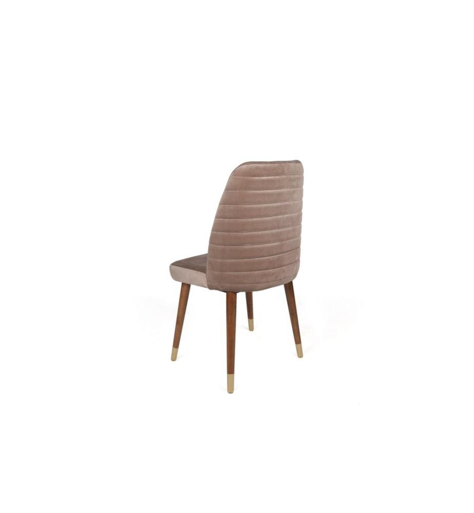 Stuhl-Set , 4 Stück, Beige, Walnuss, Gold, Gestell: Metall, Sitz: Samtstoff