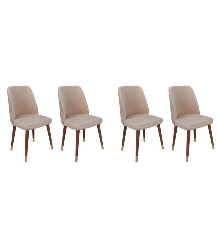 Stuhl Set , 4 Stück, Creme, Gold, Gestell: Metall, Sitz: Samtstoff