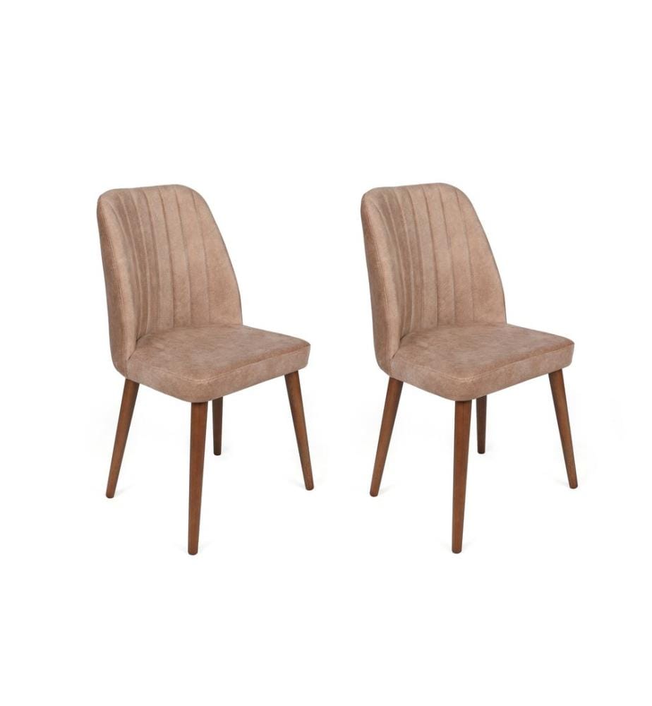 Stuhl-Set , 2 Stück, Beige, Nussbaum, Gestell: Metall , Sitz: Samtstoff