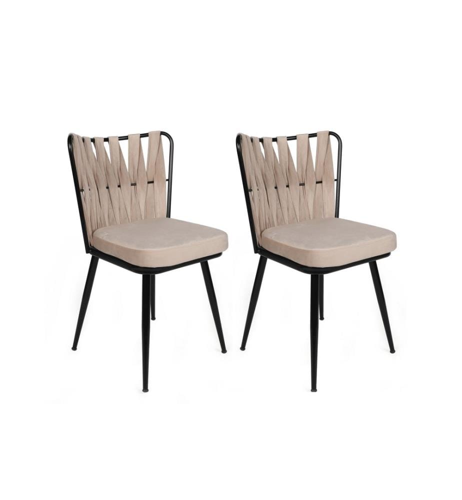 Stuhl-Set , 2 Stück, Creme, Schwarz, Gestell: Metall, Sitz: Samtstoff / Melaminharzbeschichtete Spanplatte, Rückenlehne: Metall / Samtstoff