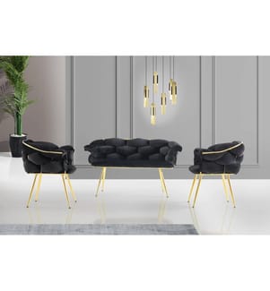 Set di divani, Nero, Oro, Struttura: Metallo, sedile: tessuto di velluto / pannello di particelle rivestito di melamina