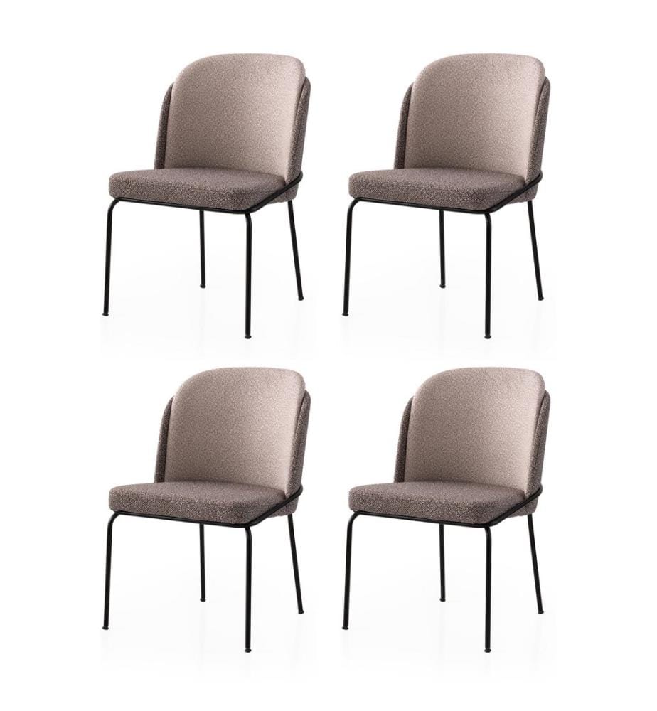 Ensemble de chaises, 4 pièces, doré, marron clair, structure : 100 % FER, assise : PANNEAU DE PARTICULES REVÊTU DE MÉLAMINE, dossier : CONTREPLAQUÉ