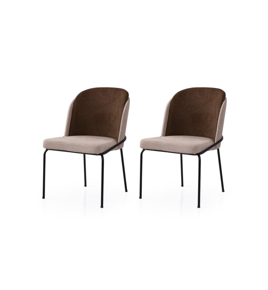 Ensemble de chaises, 2 pièces, doré, crème, marron, structure : 100 % FER, assise : PANNEAU DE PARTICULES REVÊTU DE MÉLAMINE, dossier : CONTREPLAQUÉ