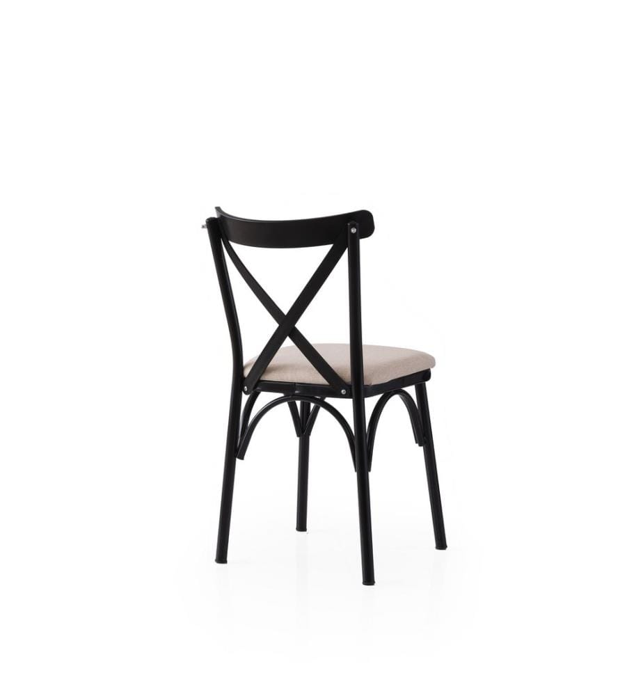 Ensemble de chaises, 2 pièces, noir, crème, structure : 100 % FER, assise : PANNEAUX DE PARTICULES ENDUITS DE MÉLAMINE, dossier : PLASTIQUE, tissu lin
