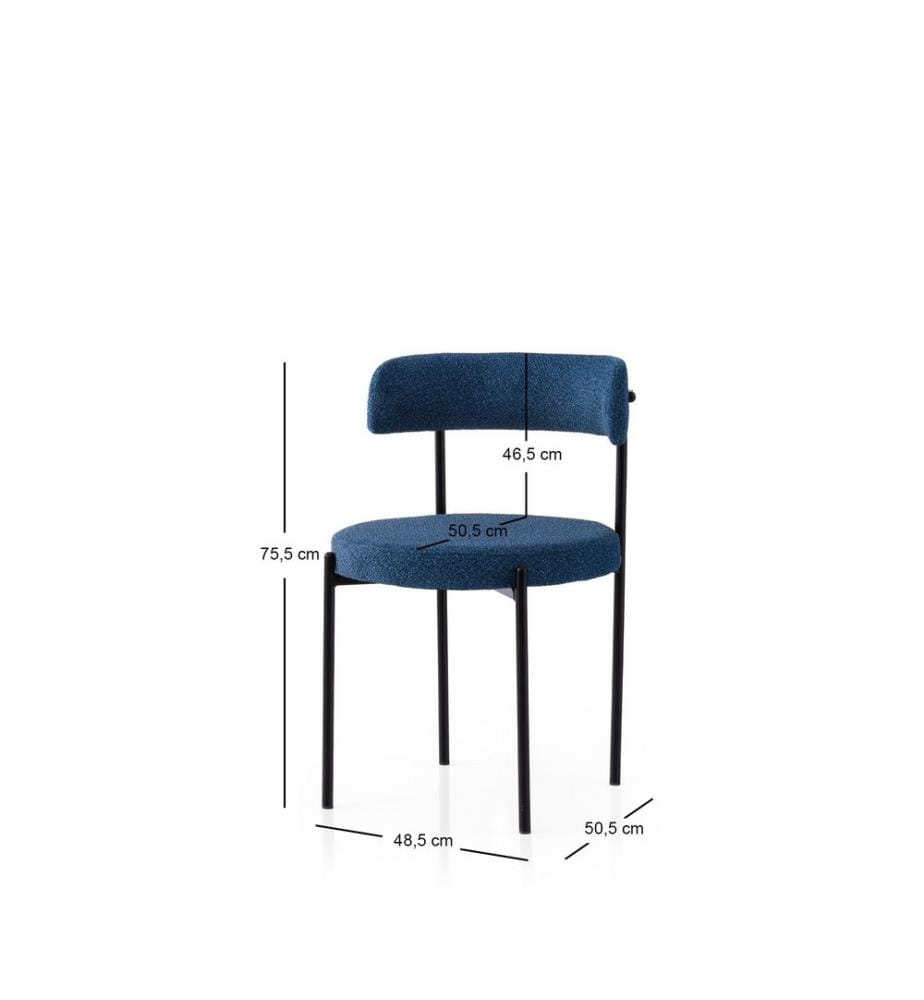 Ensemble de chaises, 2 pièces, noir, bleu foncé, structure : 100 % FER, assise : PANNEAU DE PARTICULES REVÊTU DE MÉLAMINE, dossier : CONTREPLAQUÉ