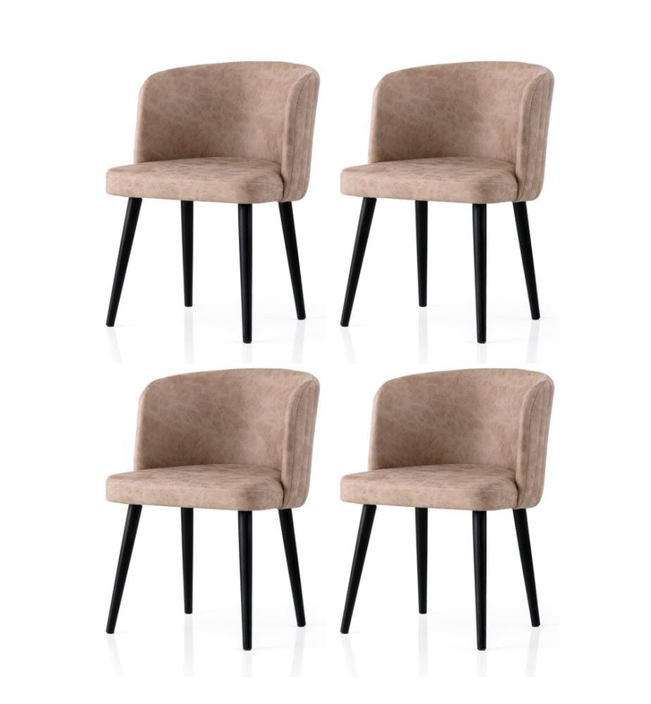 Stuhlset, 4 Stück, schwarz, beige, Gestell: 100 % EISEN, Sitzfläche: MELAMINBESCHICHTETE SPANPLATTE, Beine aus Buchenholz