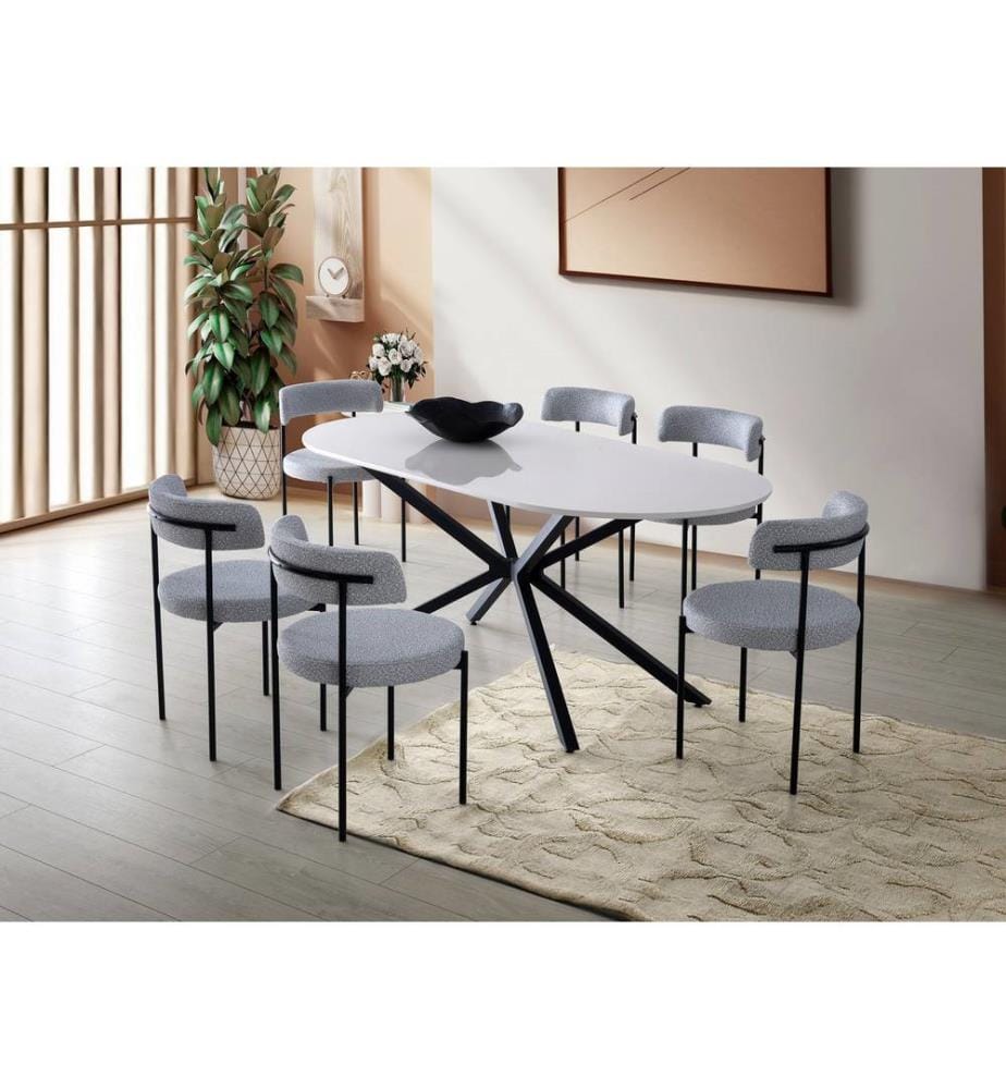 Table à manger, blanche, 100 % MDF, pieds en fer