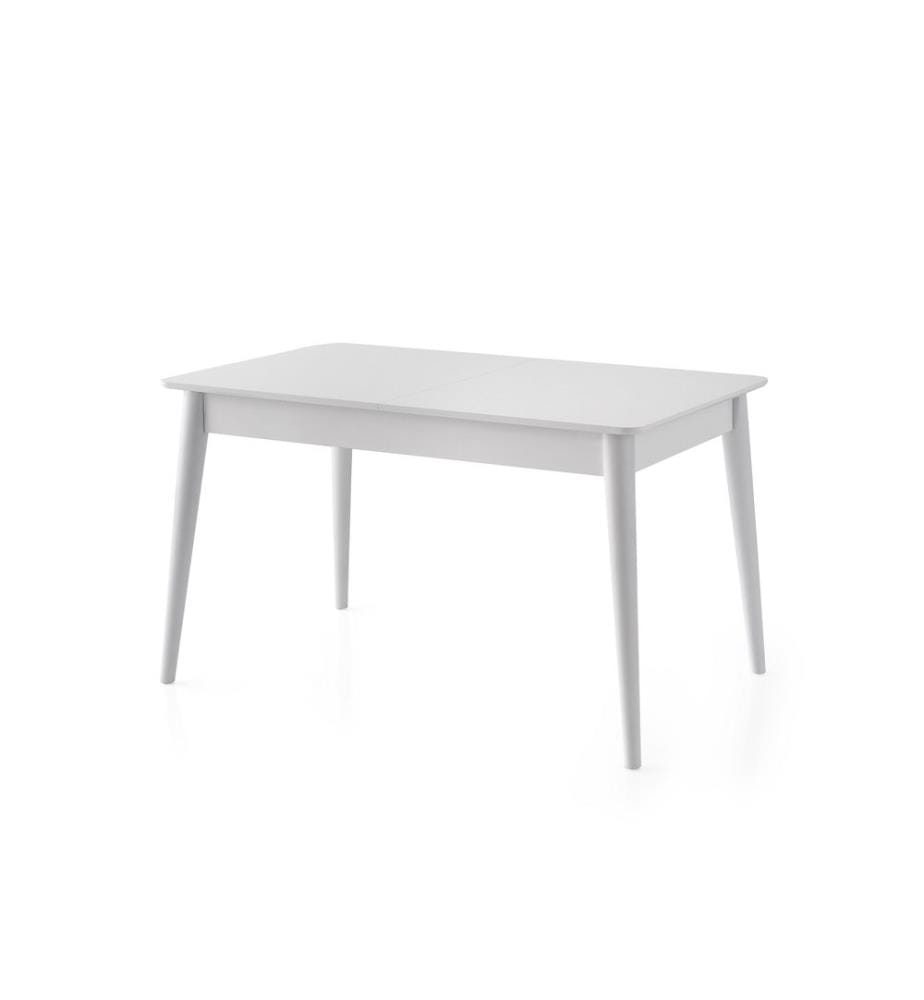 Table à manger extensible, blanche, 100 % MDF, pieds en plastique