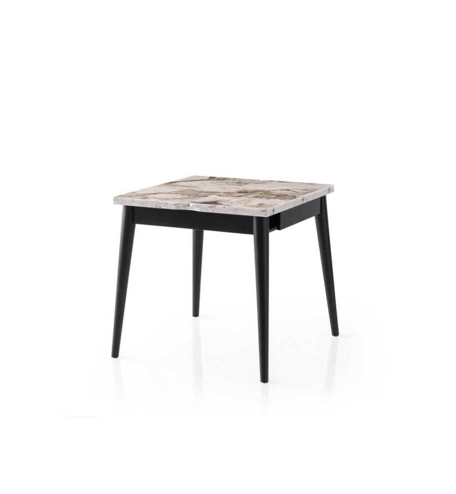 Tavolo da pranzo allungabile, bianco, marmo, 100% PANTOI MELAMMINA, gambe in plastica