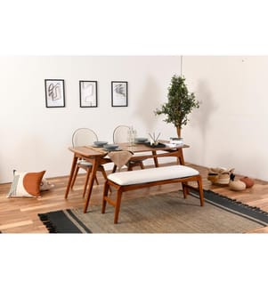 Ensemble table et chaises , 4 pièces, noyer, crème, bois de charme