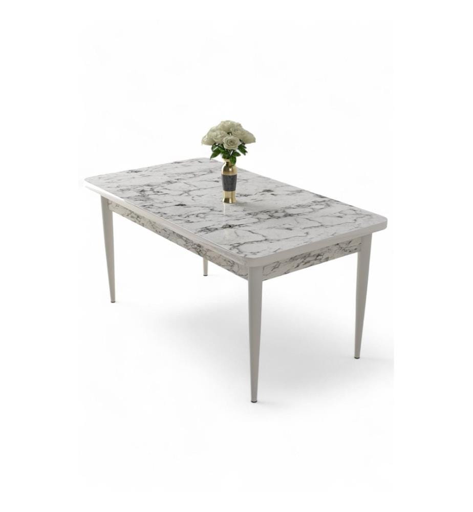 Table de salle à manger, marbre blanc, blanc, 100 % panneau de particules