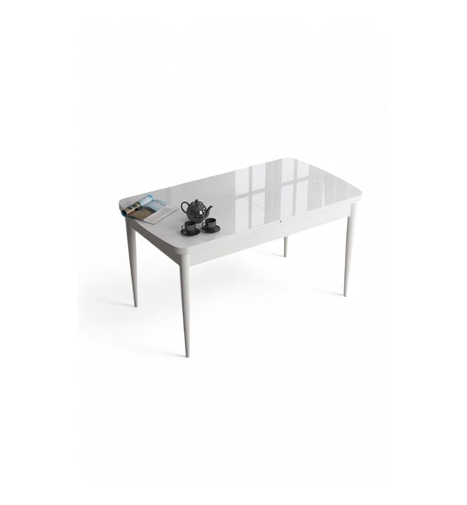 Table de salle à manger, marbre blanc, blanc, 100 % MDF