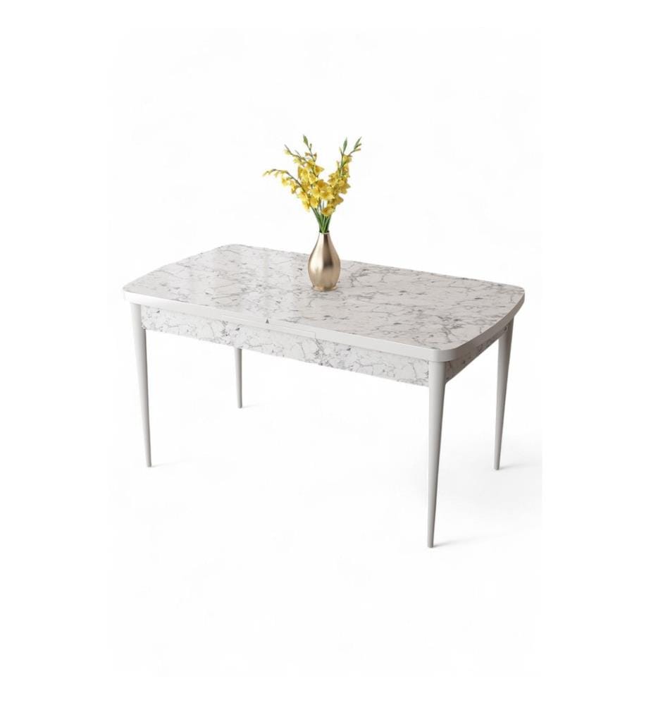 Table de salle à manger, marbre blanc, blanc, 100 % MDF