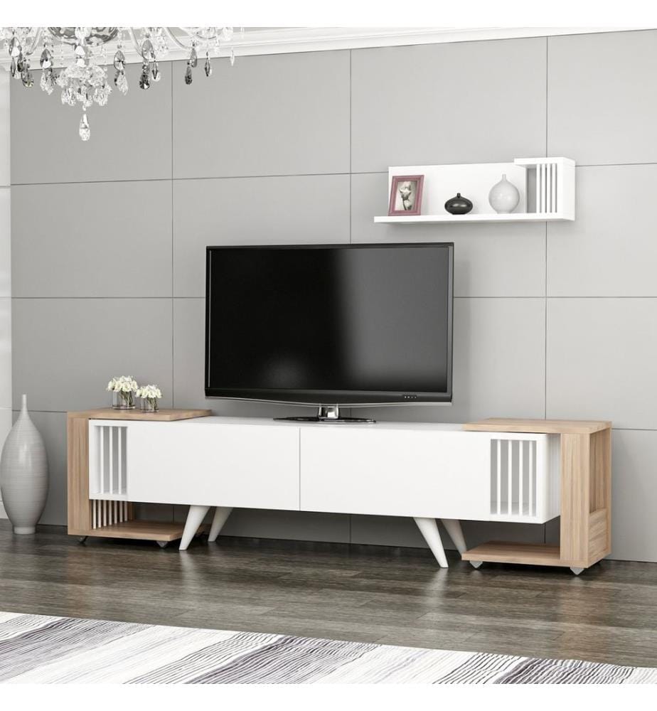 TV-Möbel, Walnuss, Weiss, 100 % melaminbeschichtete Spanplatte