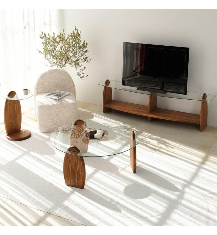 TV-Ständer, Kastanie, transparent, 100 % Sicherheitsglas, Gestell: 100 % Massivholz