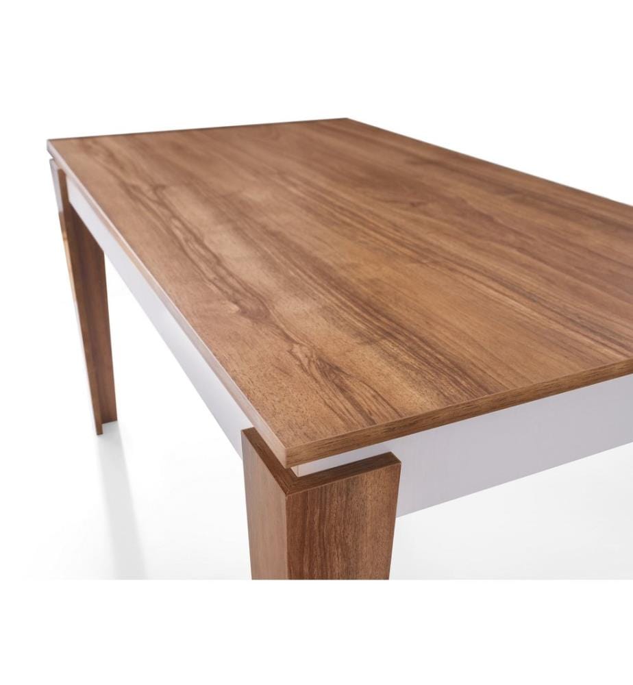 Table de salle à manger, noyer, blanc, 100 % panneau de particules mélaminé