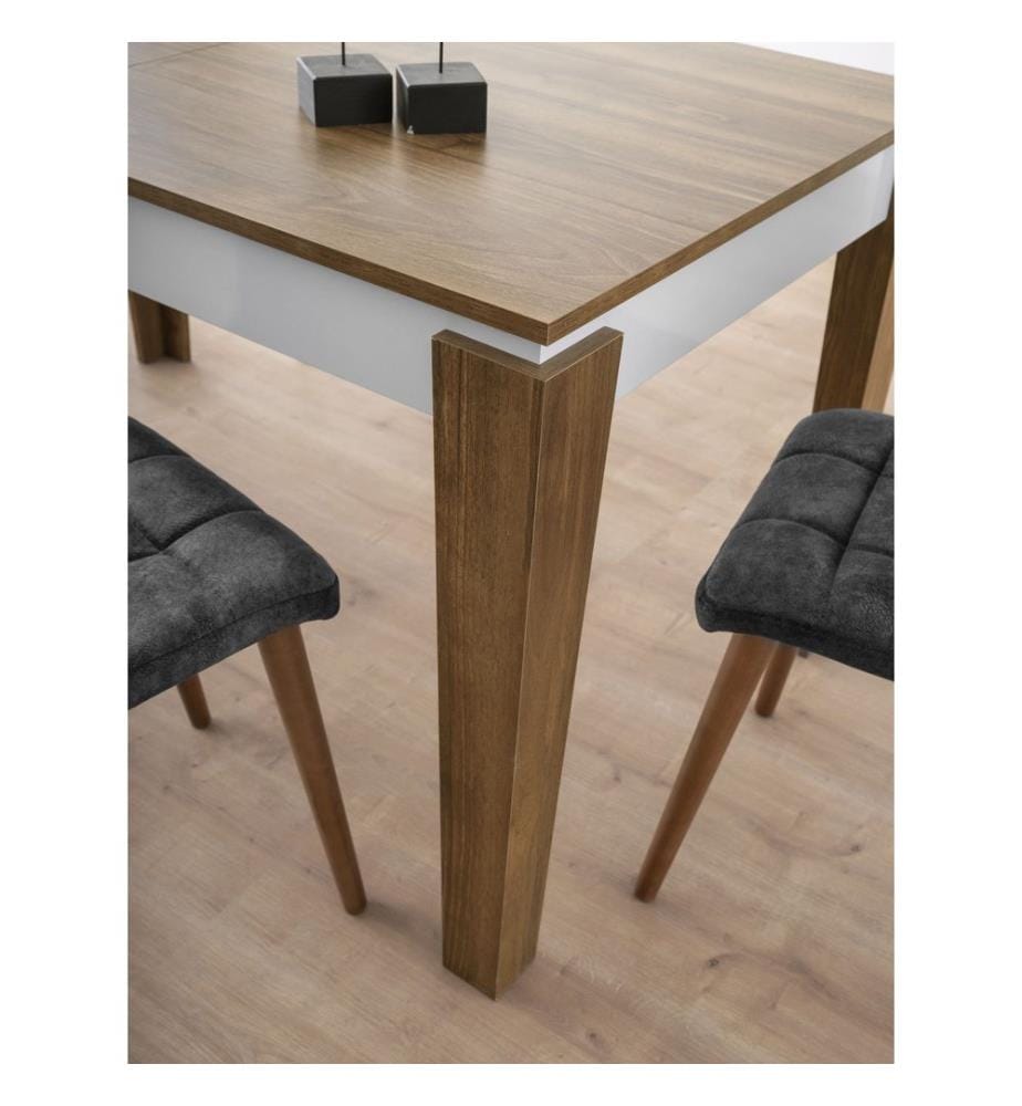 Table de salle à manger extensible, noyer, blanc, 100 % panneau de particules mélaminé