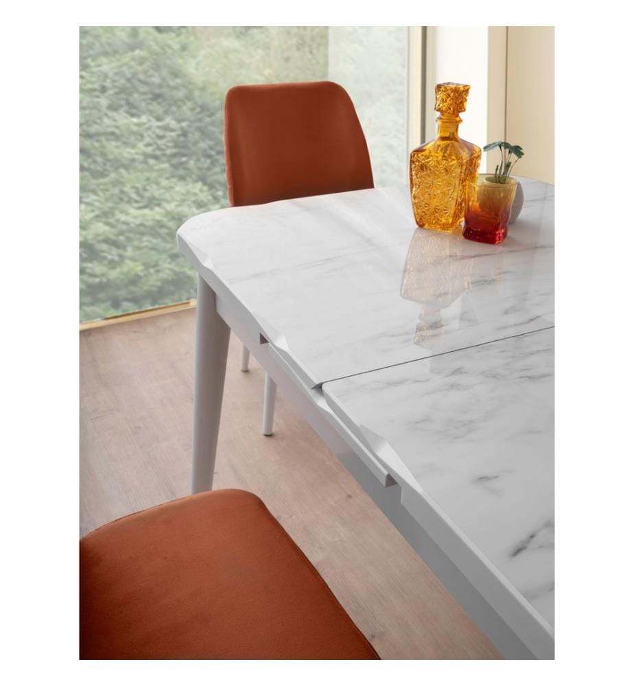 Table de salle à manger extensible, blanc, 100 % panneau de fibres mélaminé