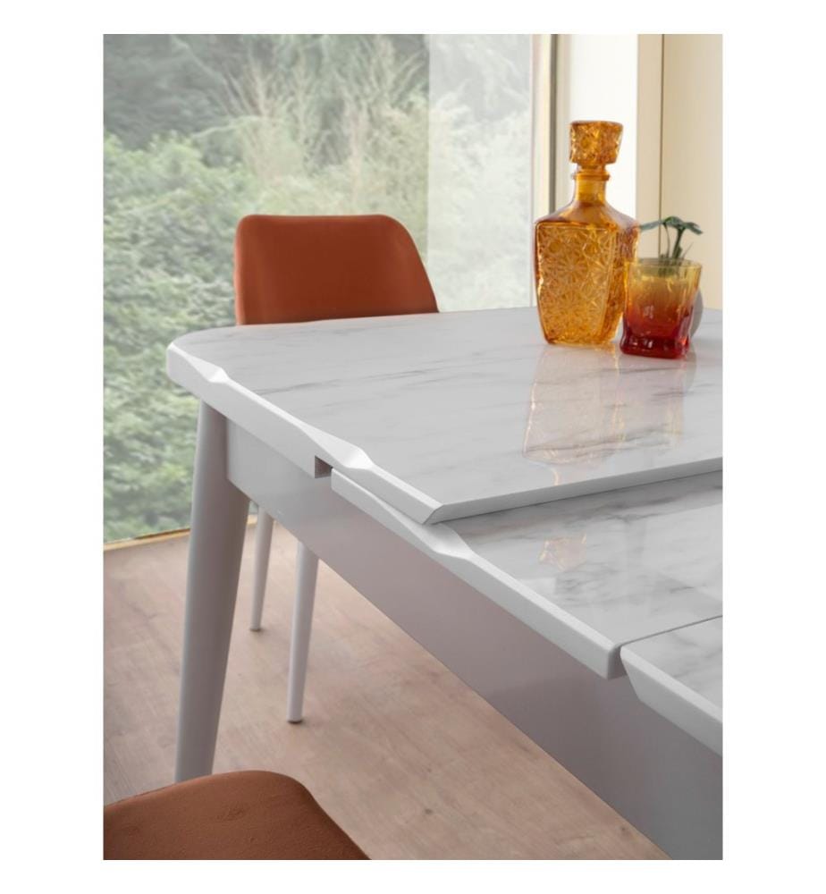Table de salle à manger extensible, blanc, 100 % panneau de fibres mélaminé