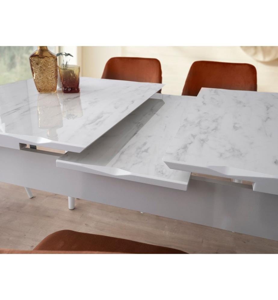Table de salle à manger extensible, blanc, 100 % panneau de fibres mélaminé