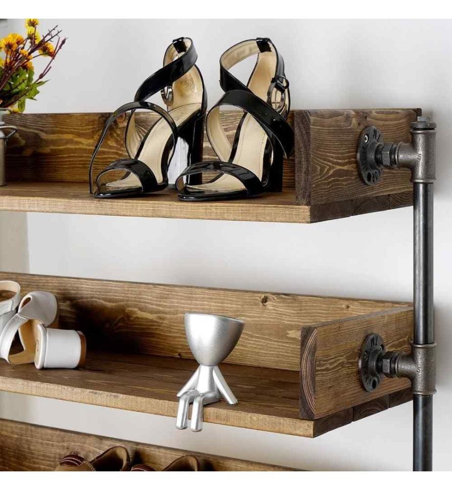 Schuhschrank mit Rohrrahmen, Nussbaum, Schwarz, Fichtenholz, Metallrohr