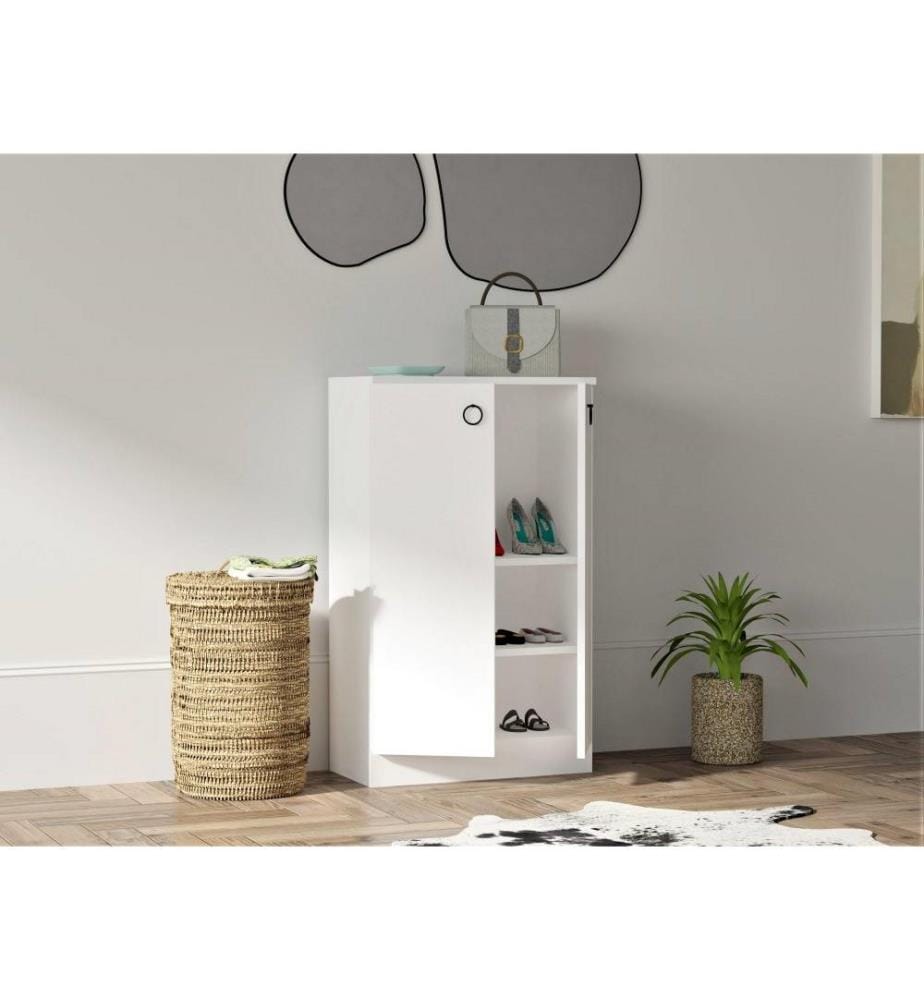 Armoire multifonctions, blanc, panneau de particules mélaminé
