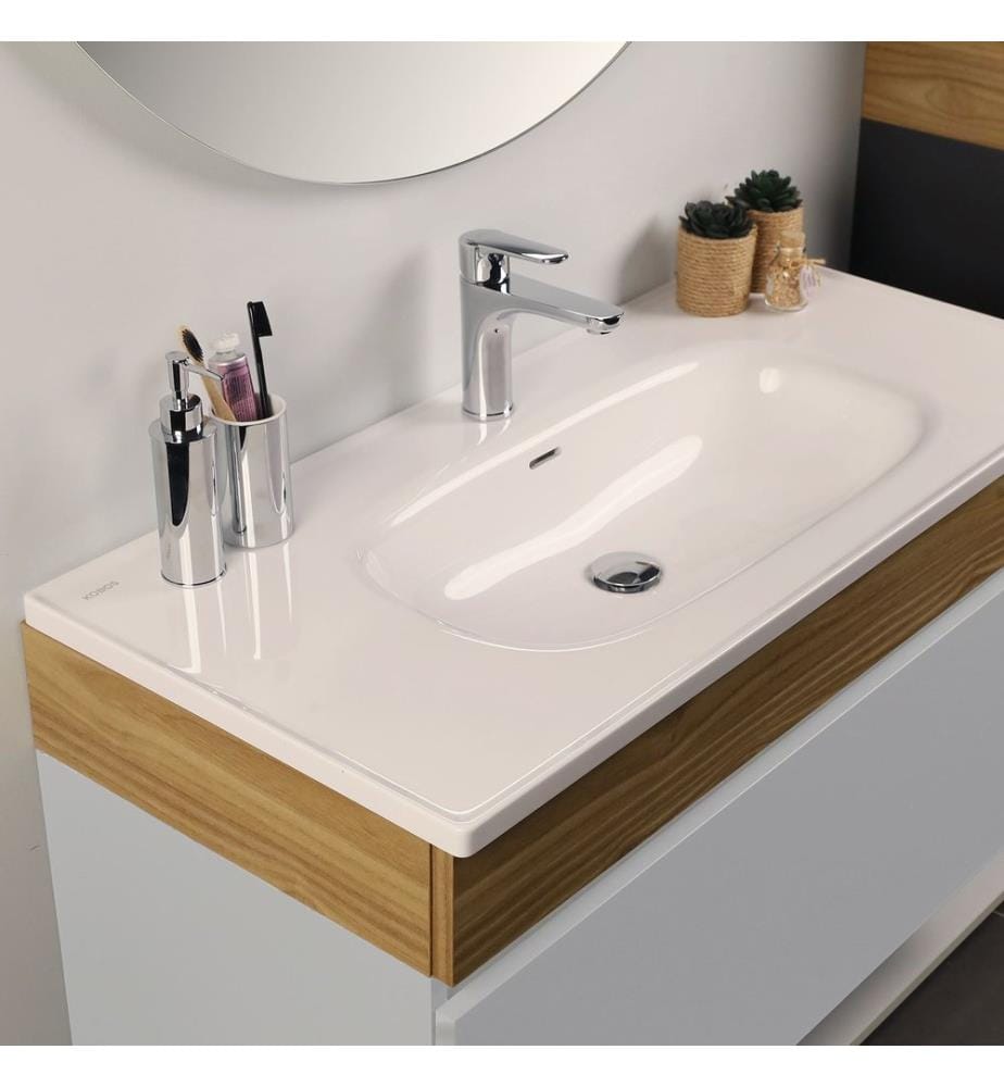 Ensemble meuble de salle de bain avec lavabo et miroir 2 pièces blanc panneau de particules 100 % recouvert de mélamine