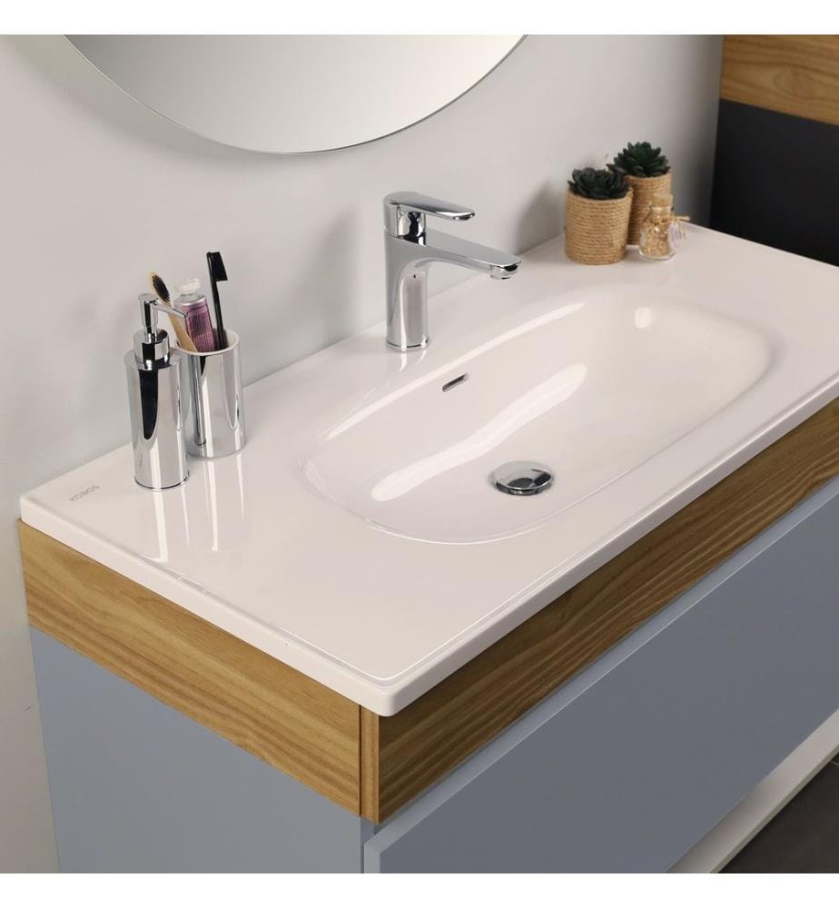 Ensemble meuble de salle de bain avec lavabo et miroir 2 pièces gris clair panneau de particules 100 % mélaminé