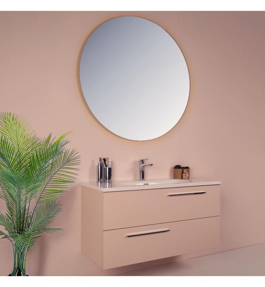Ensemble meuble de salle de bain avec lavabo et miroir 2 pièces rose 100 % panneaux de particules recouverts de mélamine
