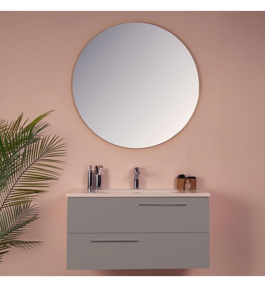 Ensemble meuble de salle de bain avec lavabo et miroir 2 pièces gris 100 % panneaux de particules recouverts de mélamine