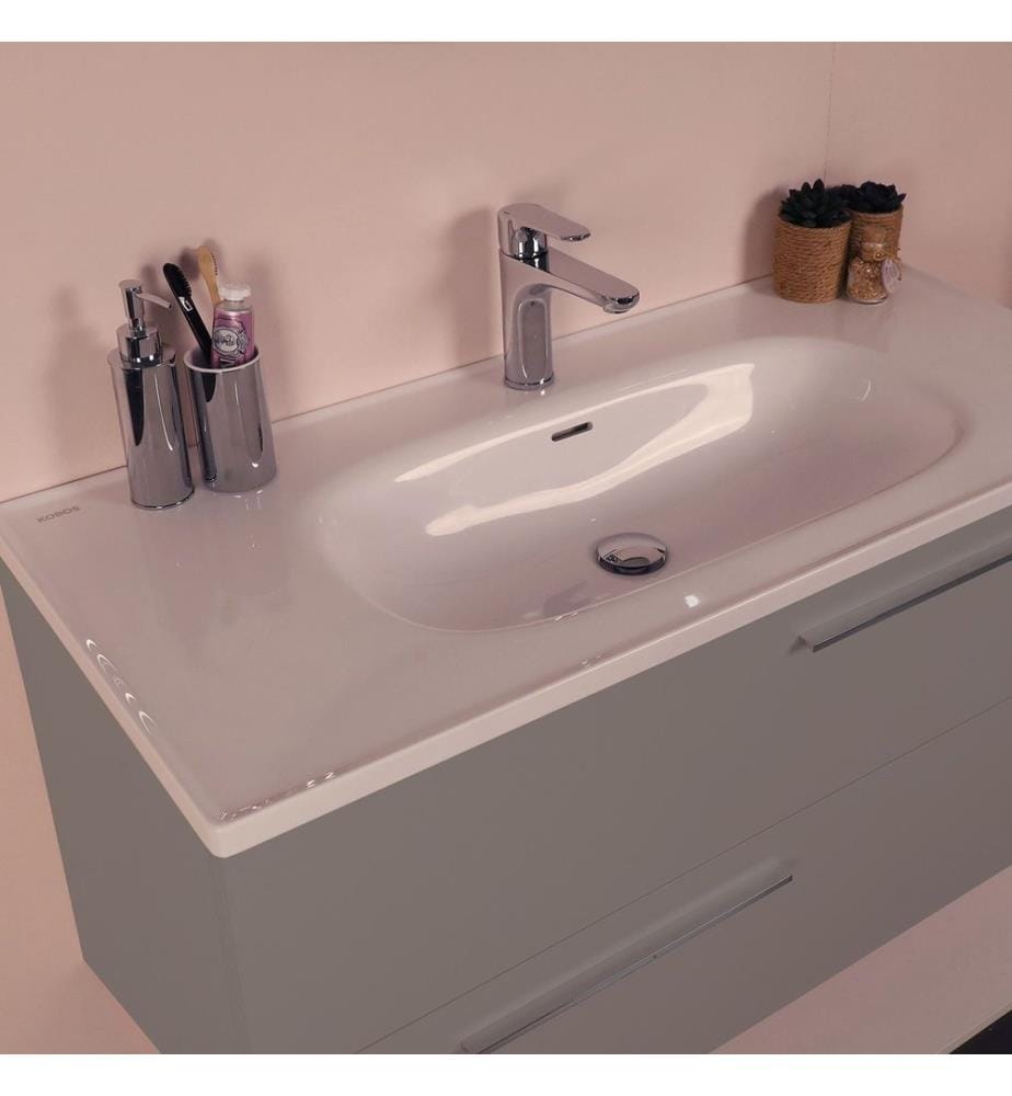 Ensemble meuble de salle de bain avec lavabo et miroir 2 pièces gris 100 % panneaux de particules recouverts de mélamine