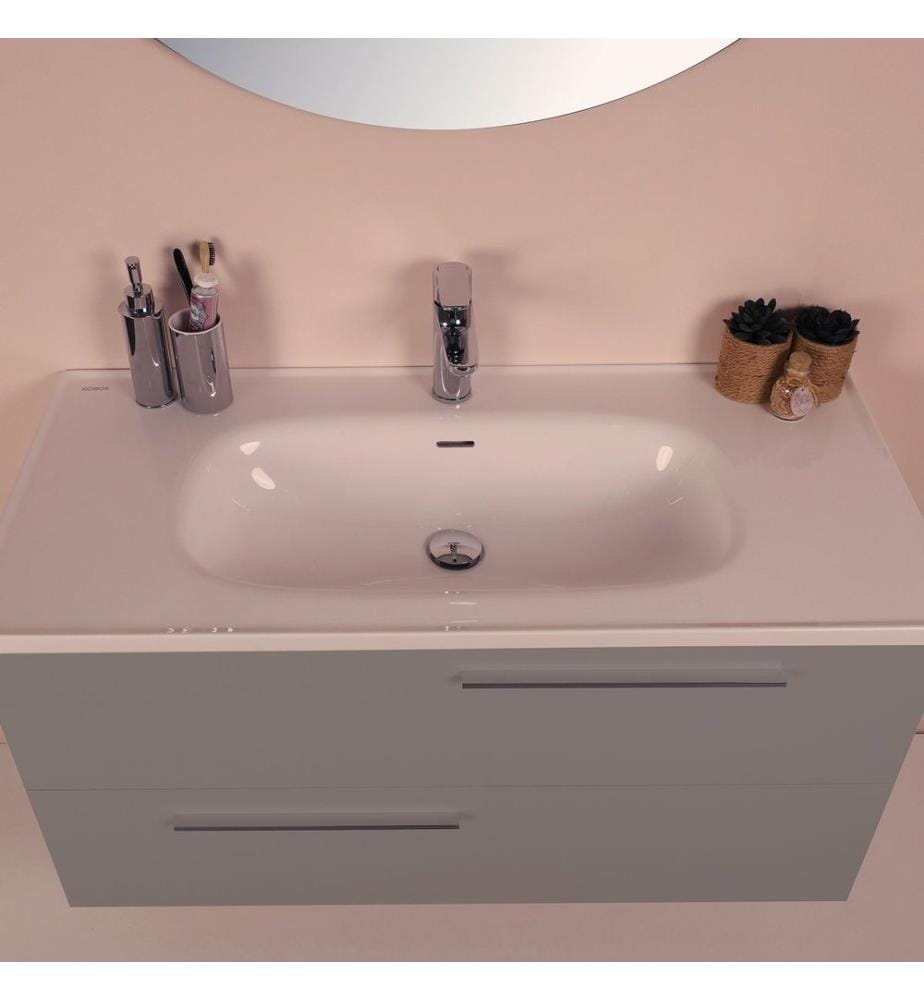 Ensemble meuble de salle de bain avec lavabo et miroir 2 pièces gris 100 % panneaux de particules recouverts de mélamine