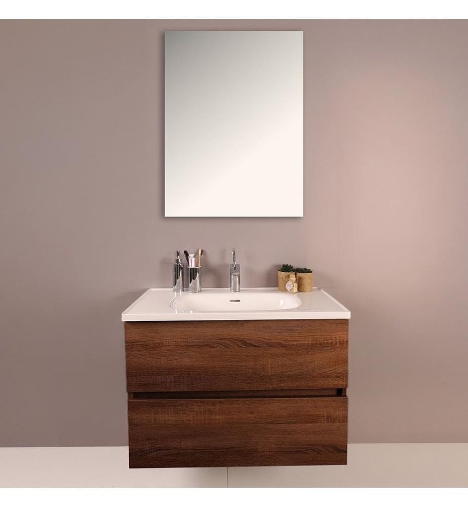 Ensemble meuble de salle de bain avec lavabo et miroir 2 pièces chêne blanc 100 % panneaux de particules recouverts de mélamine