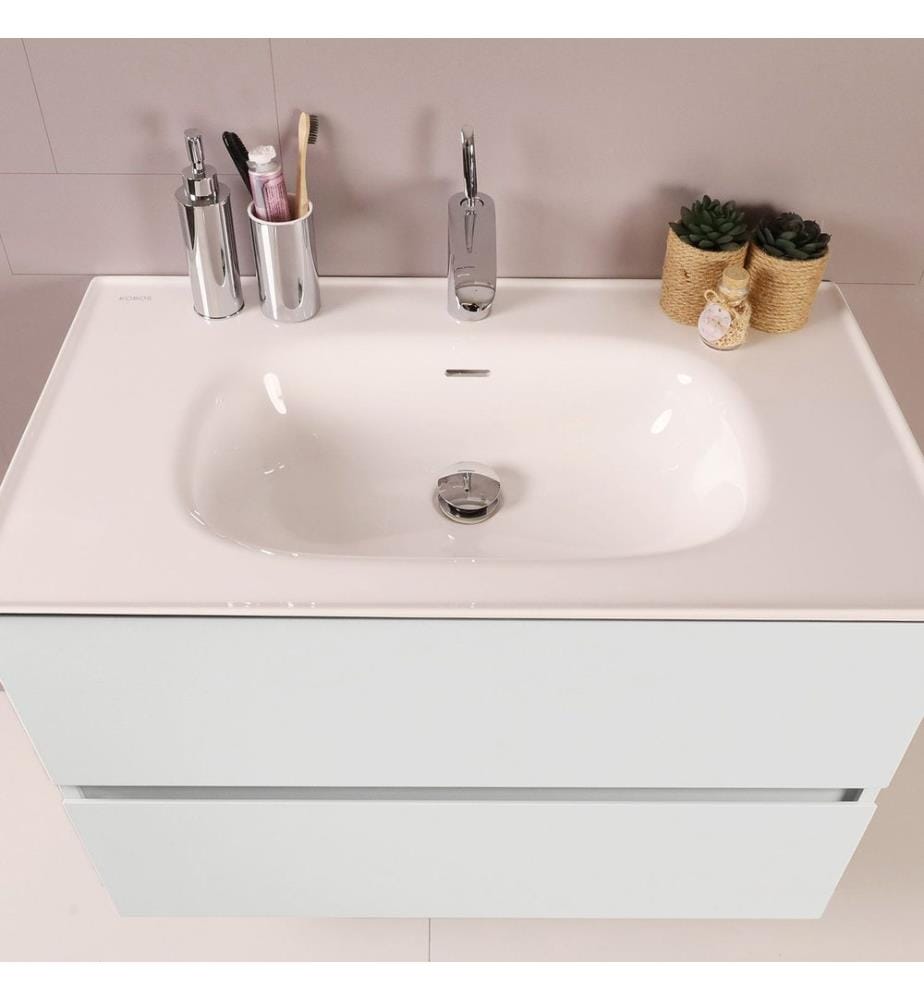 Ensemble meuble de salle de bain avec lavabo et miroir 2 pièces blanc panneau de particules 100 % recouvert de mélamine