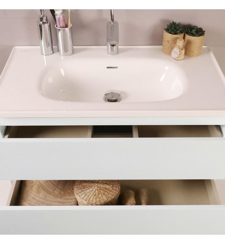 Ensemble meuble de salle de bain avec lavabo et miroir 2 pièces blanc panneau de particules 100 % recouvert de mélamine