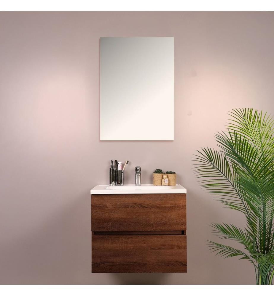 Ensemble meuble de salle de bain avec lavabo et miroir 2 pièces chêne blanc 100 % panneaux de particules recouverts de mélamine