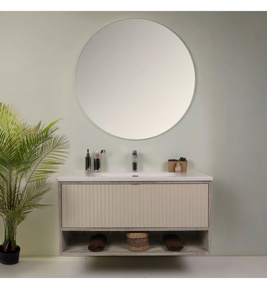 Ensemble meuble de salle de bain avec lavabo et miroir 2 pièces chêne gris panneaux de particules 100 % mélaminés