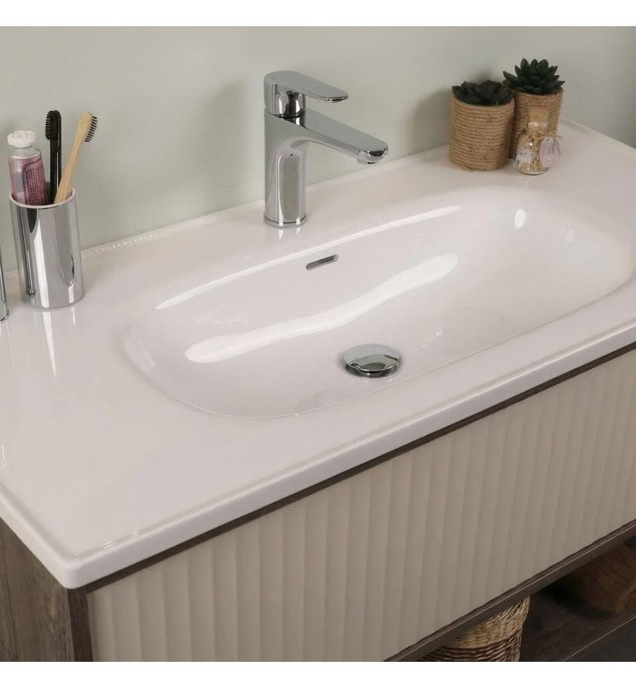 Ensemble meuble de salle de bain avec lavabo et miroir 2 pièces chêne gris panneaux de particules 100 % mélaminés
