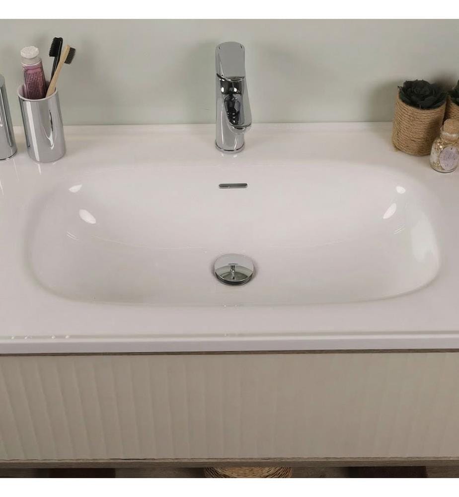 Ensemble meuble de salle de bain avec lavabo et miroir 2 pièces chêne gris panneaux de particules 100 % mélaminés