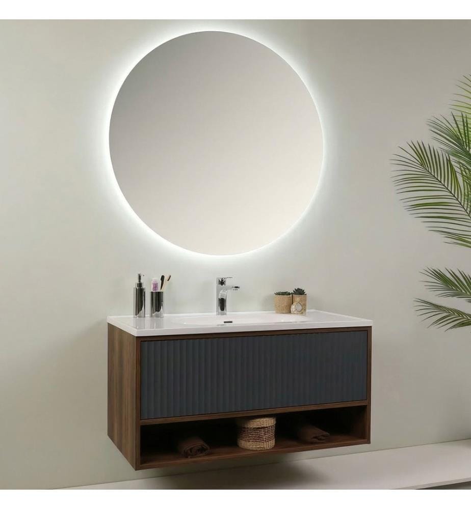 Ensemble meuble de salle de bain avec lavabo et miroir 2 pièces chêne Milling panneau de particules 100 % recouvert de mélamine