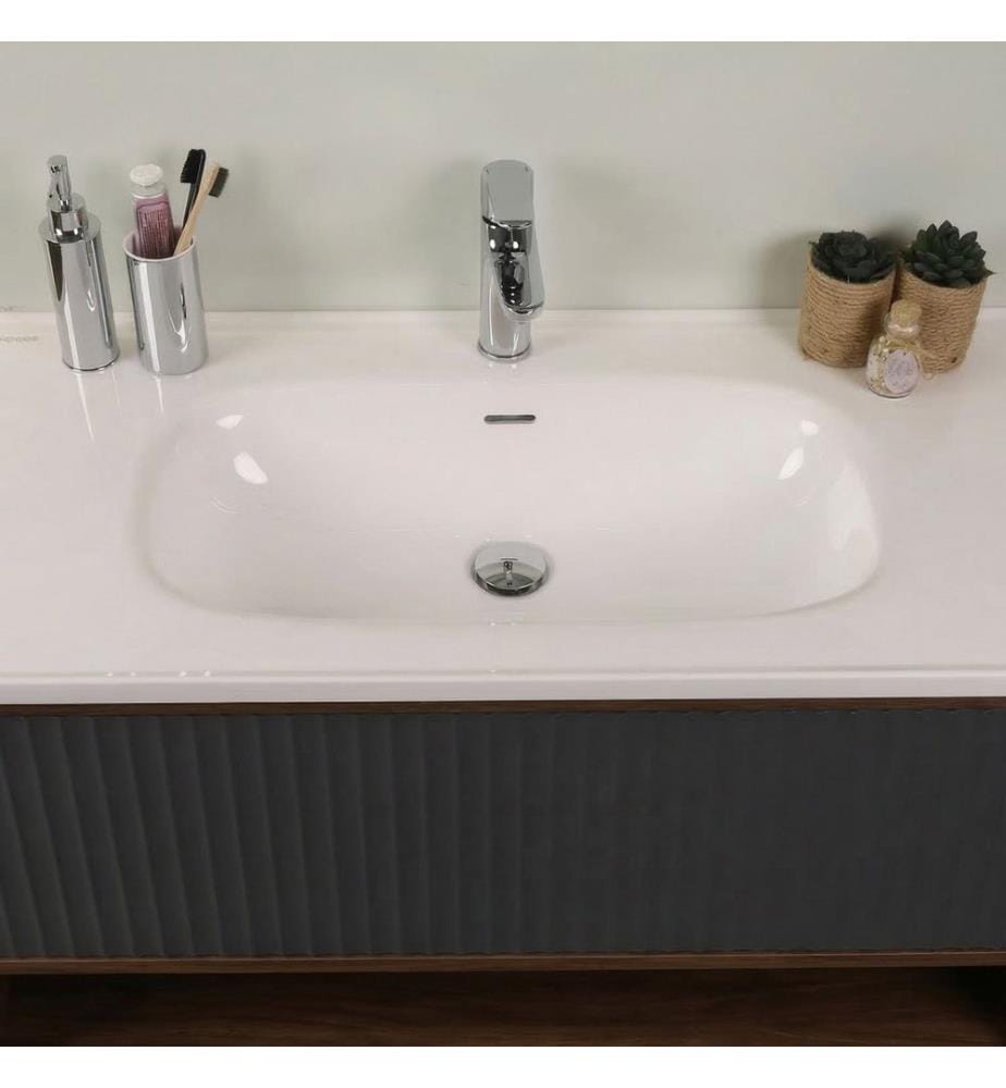 Ensemble meuble de salle de bain avec lavabo et miroir 2 pièces chêne Milling panneau de particules 100 % recouvert de mélamine