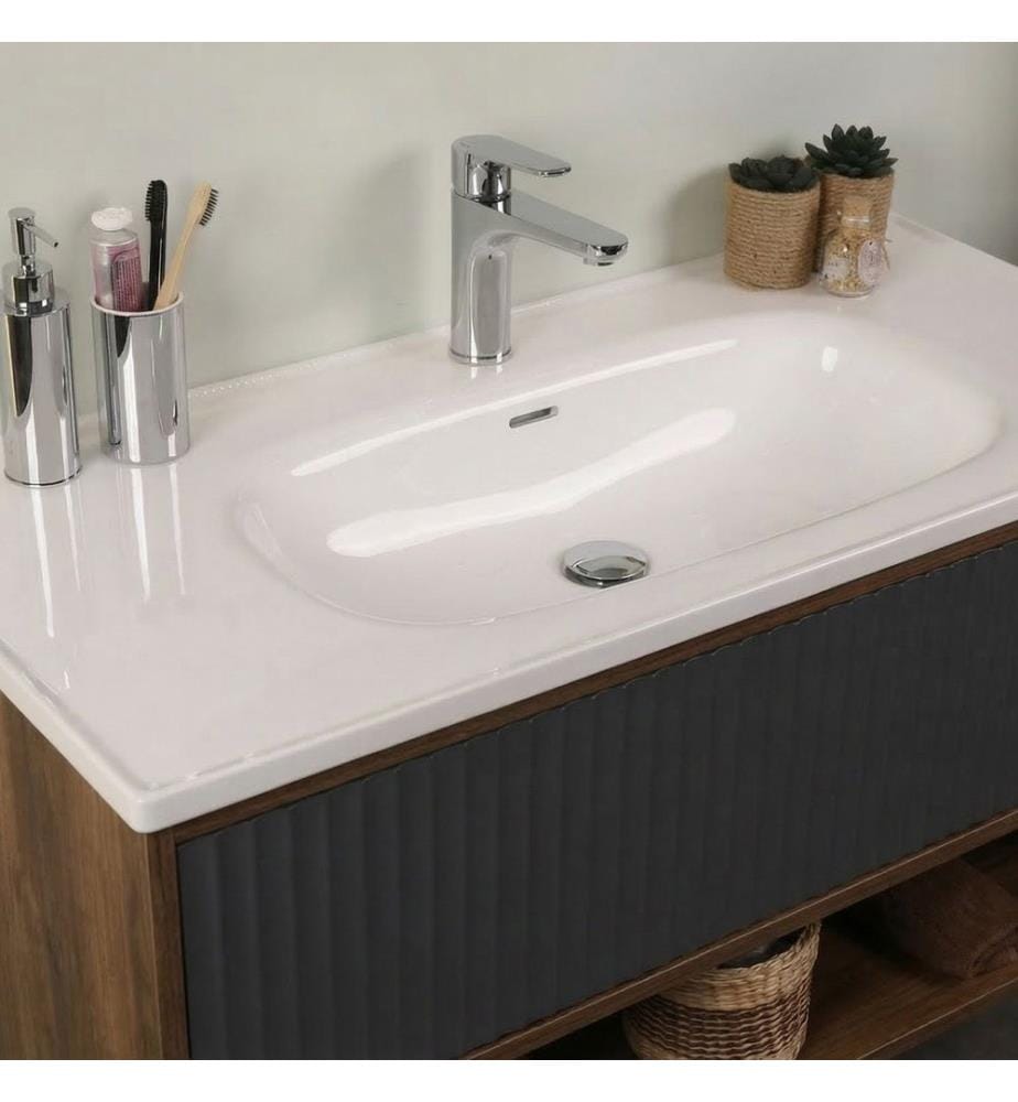 Ensemble meuble de salle de bain avec lavabo et miroir 2 pièces chêne Milling panneau de particules 100 % recouvert de mélamine