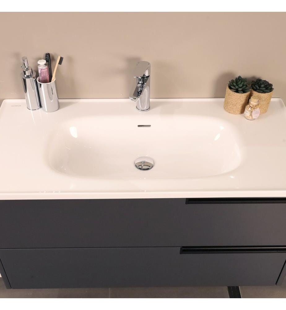 Badezimmerschrank mit Waschbecken und Spiegel 2-teilig Schwarz 100 % MDF lackiert