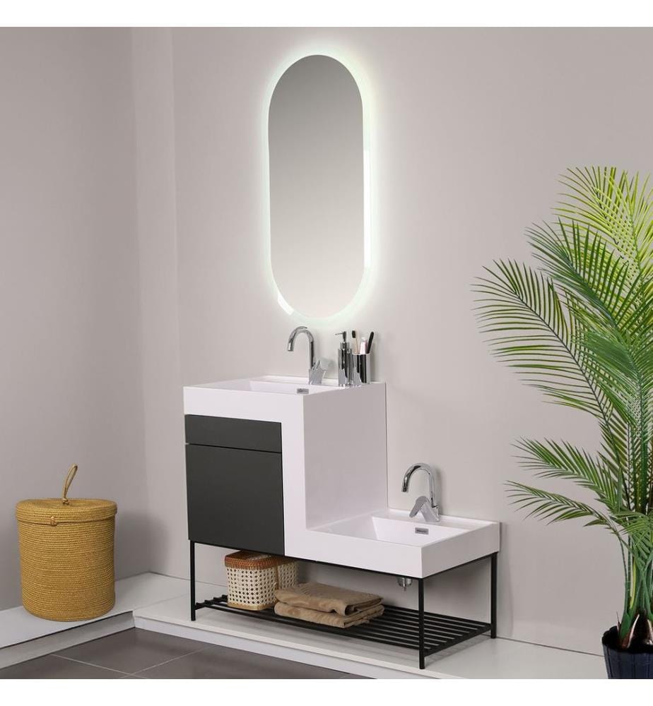Badezimmerschrank mit Waschbecken und Spiegel 2-teilig Dunkelgrau 100 % melaminbeschichtete Spanplatte