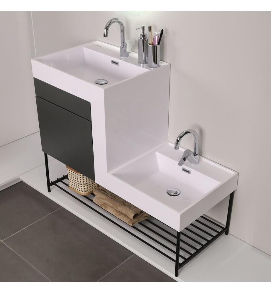 Badezimmerschrank mit Waschbecken und Spiegel 2-teilig Dunkelgrau 100 % melaminbeschichtete Spanplatte
