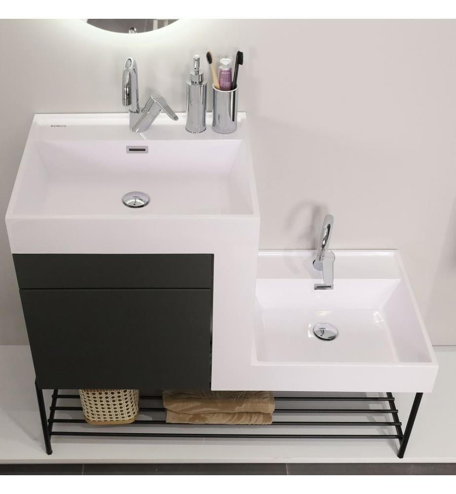 Badezimmerschrank mit Waschbecken und Spiegel 2-teilig Dunkelgrau 100 % melaminbeschichtete Spanplatte