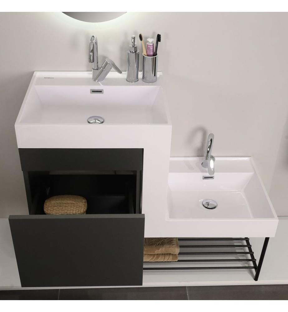 Badezimmerschrank mit Waschbecken und Spiegel 2-teilig Dunkelgrau 100 % melaminbeschichtete Spanplatte