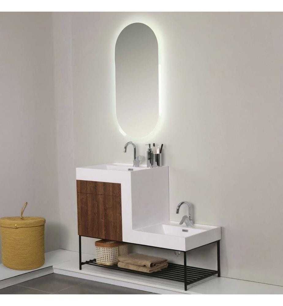 Badezimmerschrank mit Waschbecken und Spiegel 2-teilig Dunkelwalnuss 100 % melaminbeschichtete Spanplatte