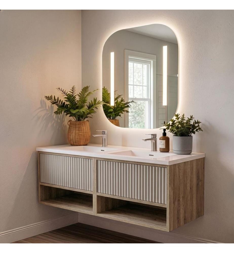 Ensemble meuble de salle de bain avec lavabo et miroir 2 pièces chêne gris vanille CARCASS 100% PANNEAU DE PARTICULES REVÊTU DE MÉLAME