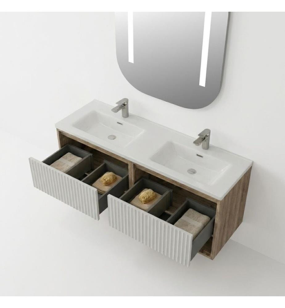 Ensemble meuble de salle de bain avec lavabo et miroir 2 pièces chêne gris vanille CARCASS 100% PANNEAU DE PARTICULES REVÊTU DE MÉLAME